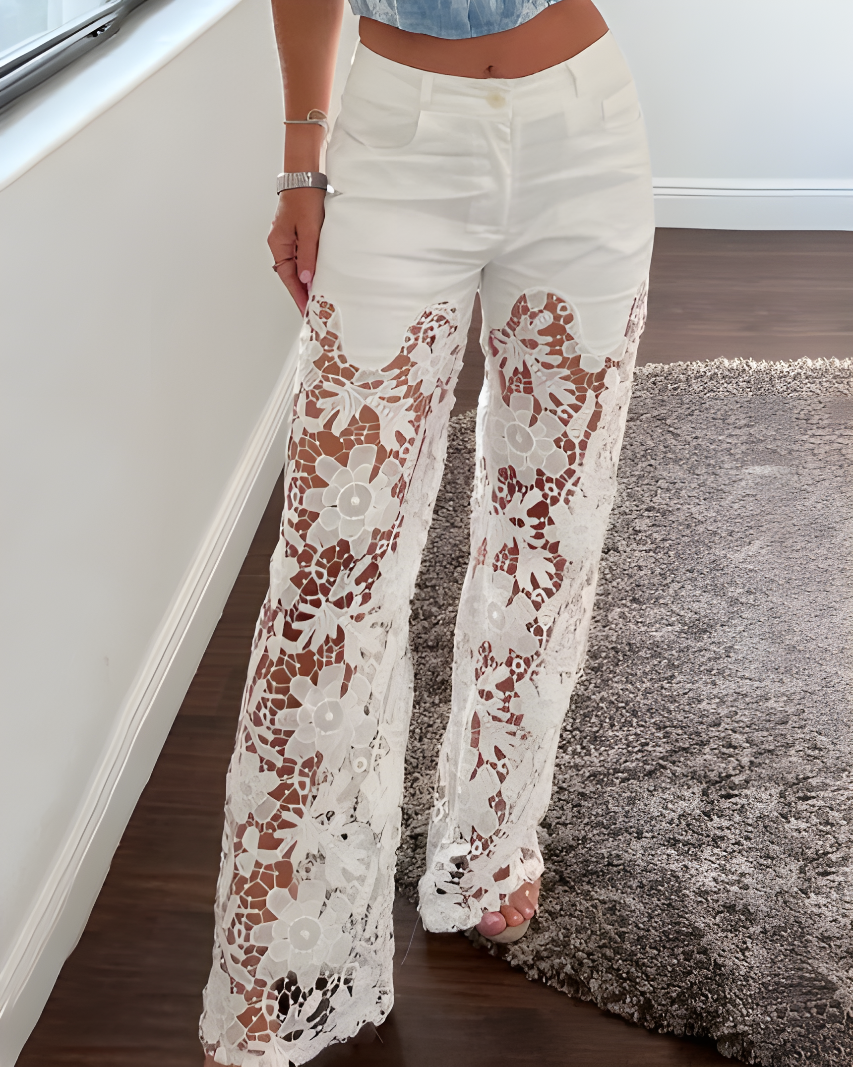 Lace Cutout Wide Leg Jeans