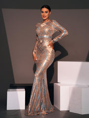 Backless Crew Neck Rosegold Sequin Dress