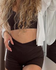 Ribbed Workout High Waisted Athletic Leggings Slim Fit Shorts