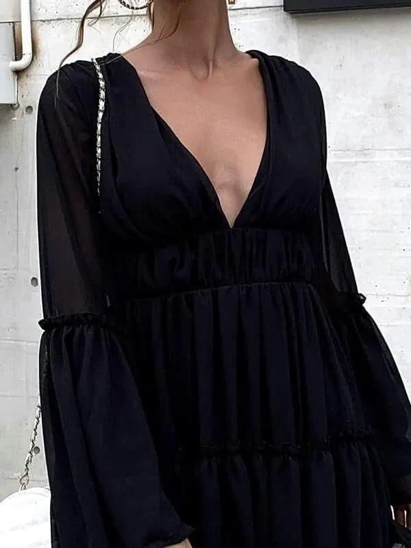 White V-neck Ruffle Hem Vacation Dress