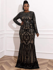 Plus Mermaid Hem Sequin Prom Dress