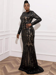 Plus Mermaid Hem Sequin Prom Dress