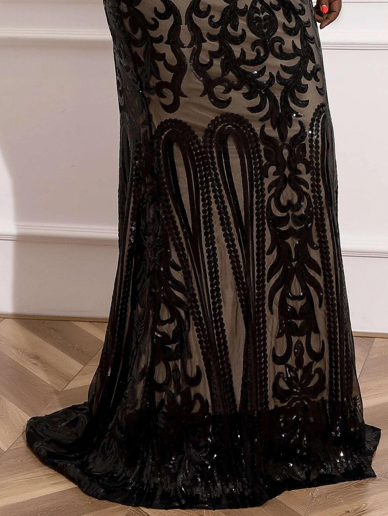 Plus Mermaid Hem Sequin Prom Dress