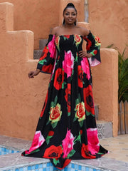 Missord Plus Floral Print Shirred Bardot Dress