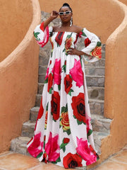 Missord Plus Floral Print Shirred Bardot Dress