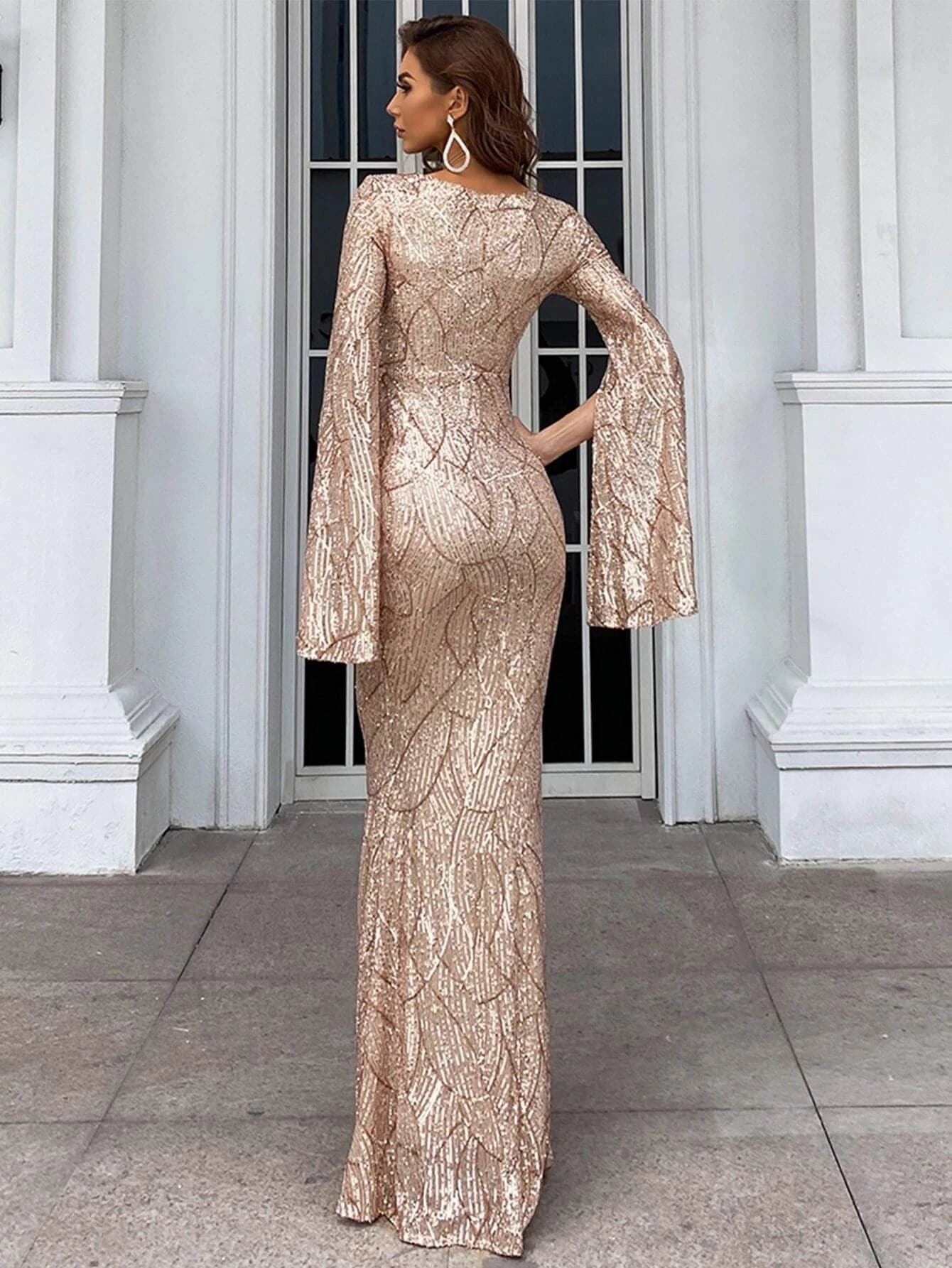 Split Sleeve Sequin Mermaid Prom Dress