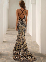 Baroque Lace Up Back Sequins Maxi Prom Dress