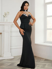 Halter Neck Knit Evening Dress