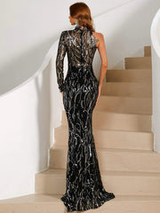 Mock Neck Cut Out Sequin Cocktail Dress