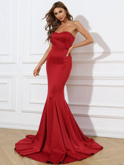 One Shoulder Sleeveless Mermaid Maxi Red Prom Dress