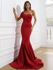 One Shoulder Sleeveless Mermaid Maxi Red Prom Dress
