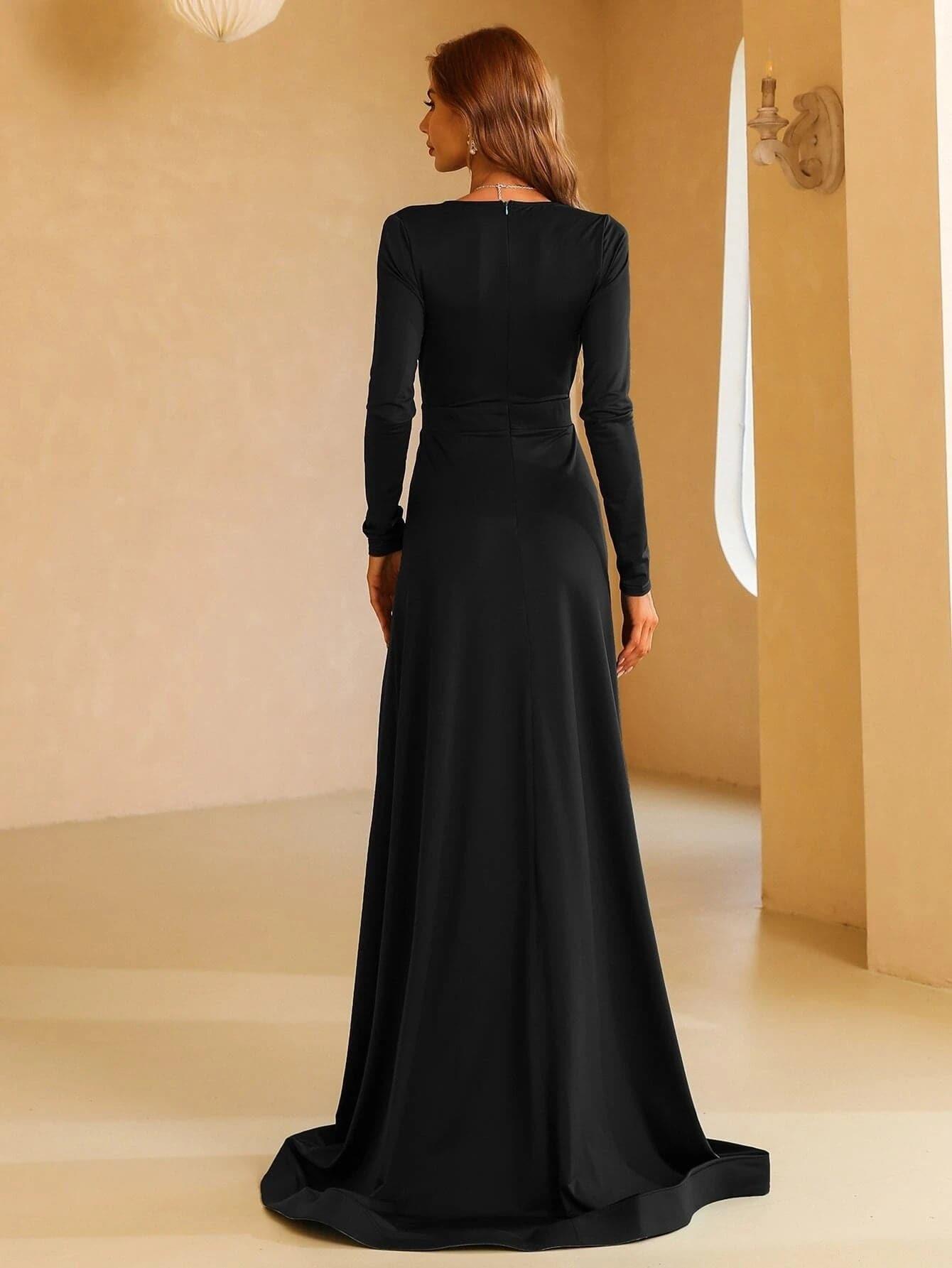 V-neck Long Sleeve Split Maxi Dress