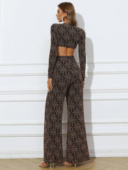 Sexy Cut-Out Wide Leg Long Sleeve Multicolor Jumpsuit