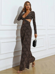 Sexy Cut-Out Wide Leg Long Sleeve Multicolor Jumpsuit