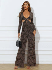 Sexy Cut-Out Wide Leg Long Sleeve Multicolor Jumpsuit