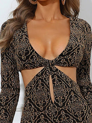 Sexy Cut-Out Wide Leg Long Sleeve Multicolor Jumpsuit