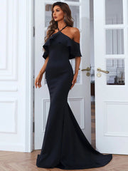Tie Backless Mermaid Black Maxi Prom Dress