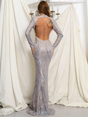 Open Back Mermaid Hem Sequin Dress