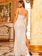 Sleeveless Long Sequin Prom Dress Pink