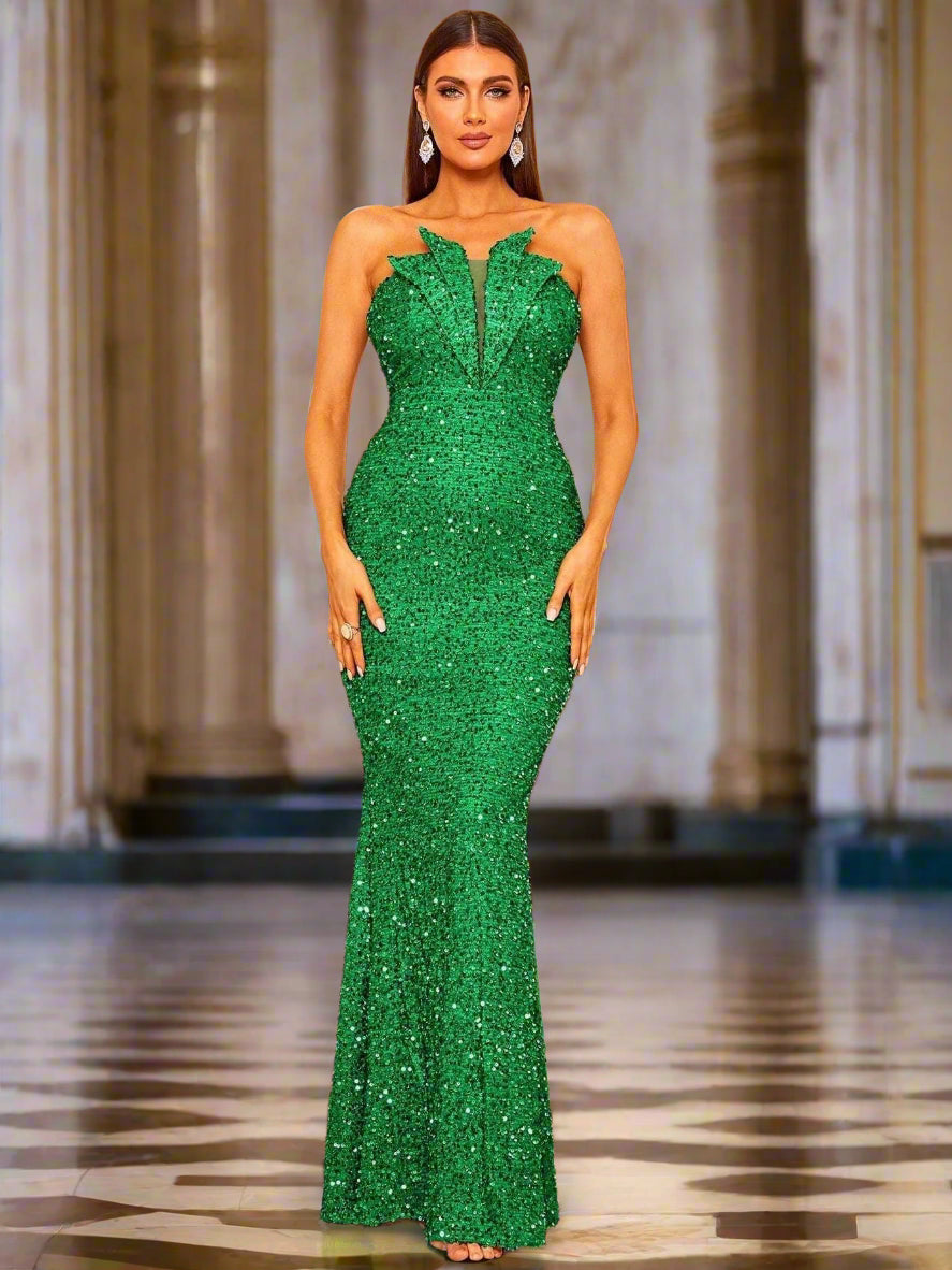 Strapless Folds Glitter Mermaid Prom Dress