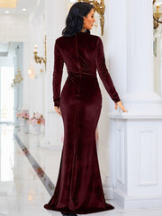 Long Sleeve Velvet Green Evening Dress