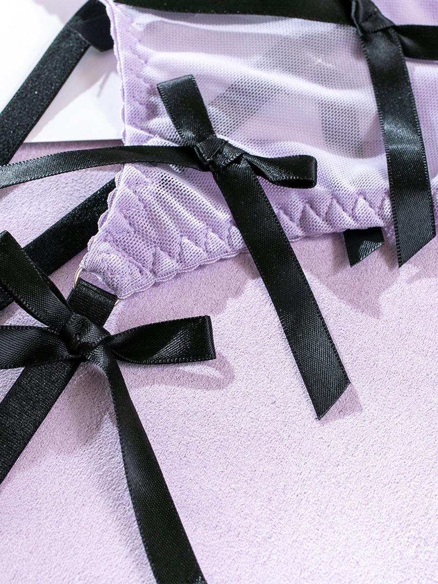 Embroidered Bow Lingerie Three-piece Set