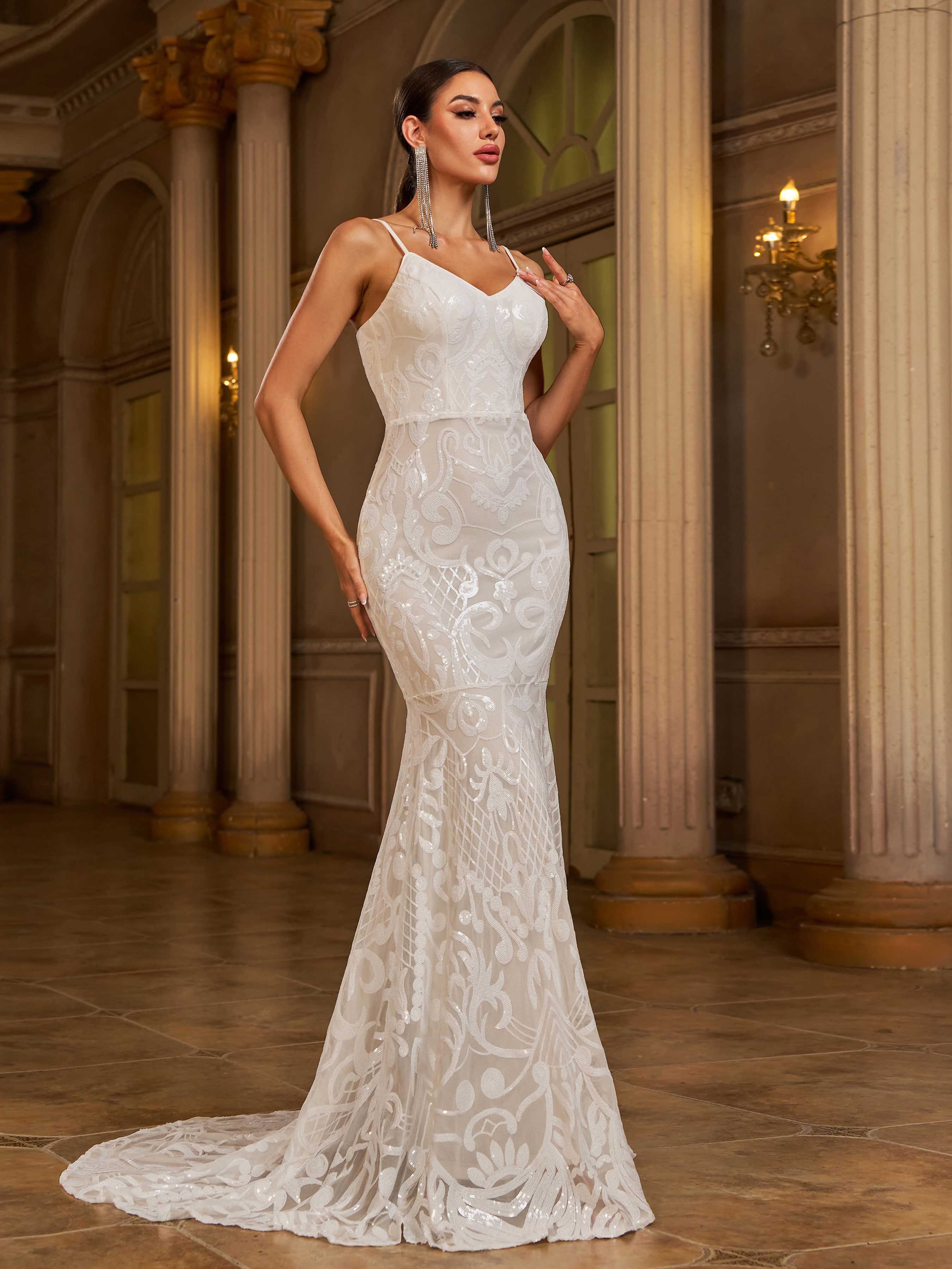 Spaghetti V Neck Mermaid Wedding Dress