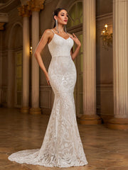 Spaghetti V Neck Mermaid Wedding Dress
