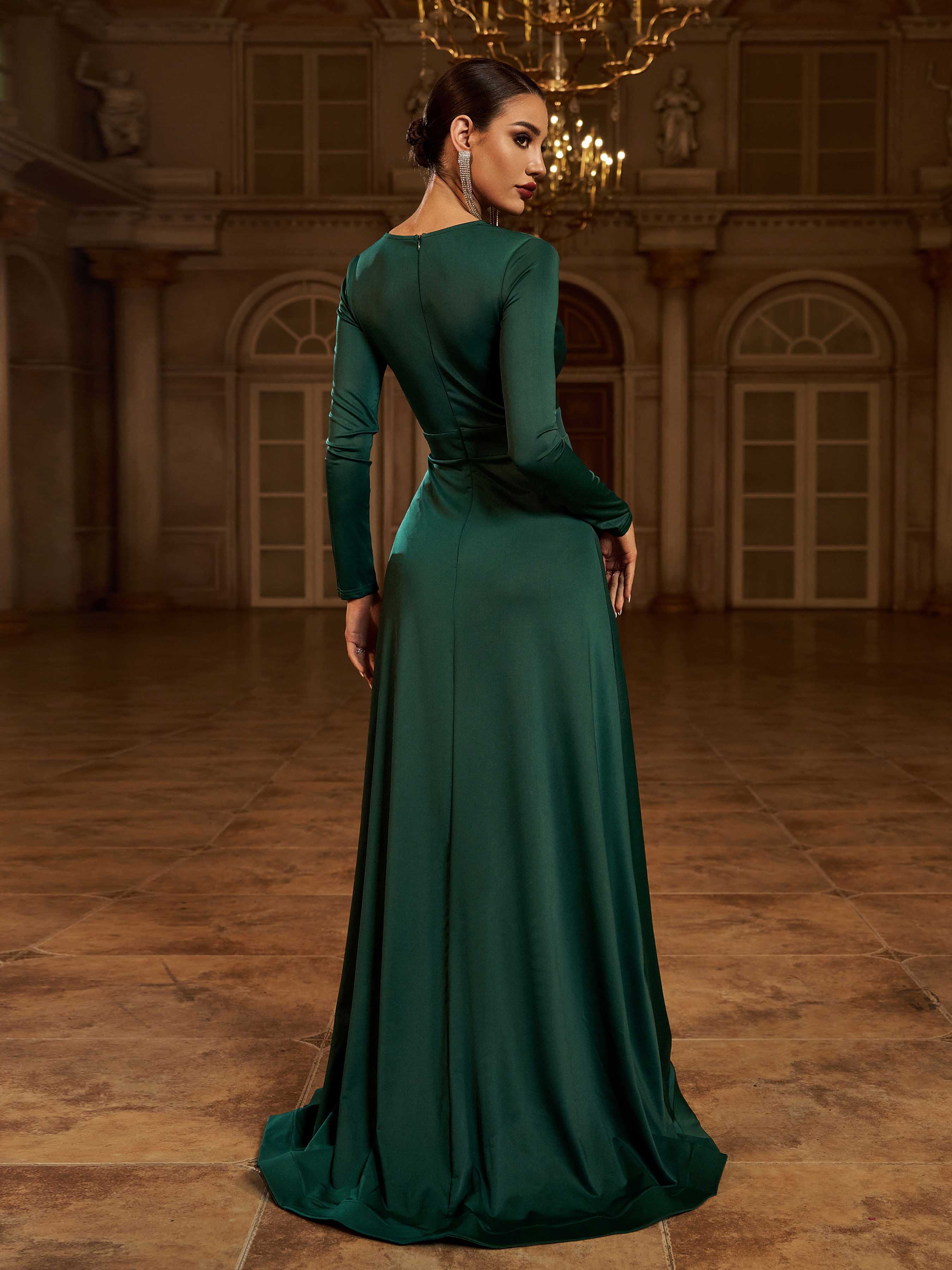 V-neck Long Sleeve Split Maxi Dress