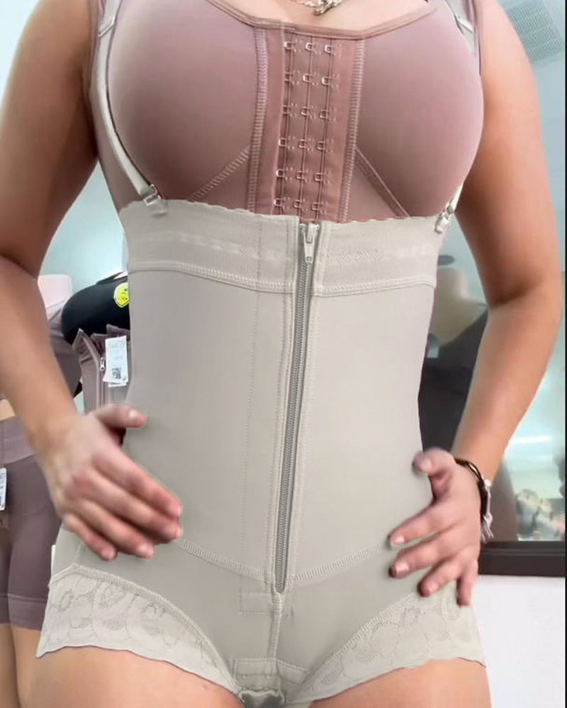 Button-Zip Closure Waist Slimming Thong Shapewear