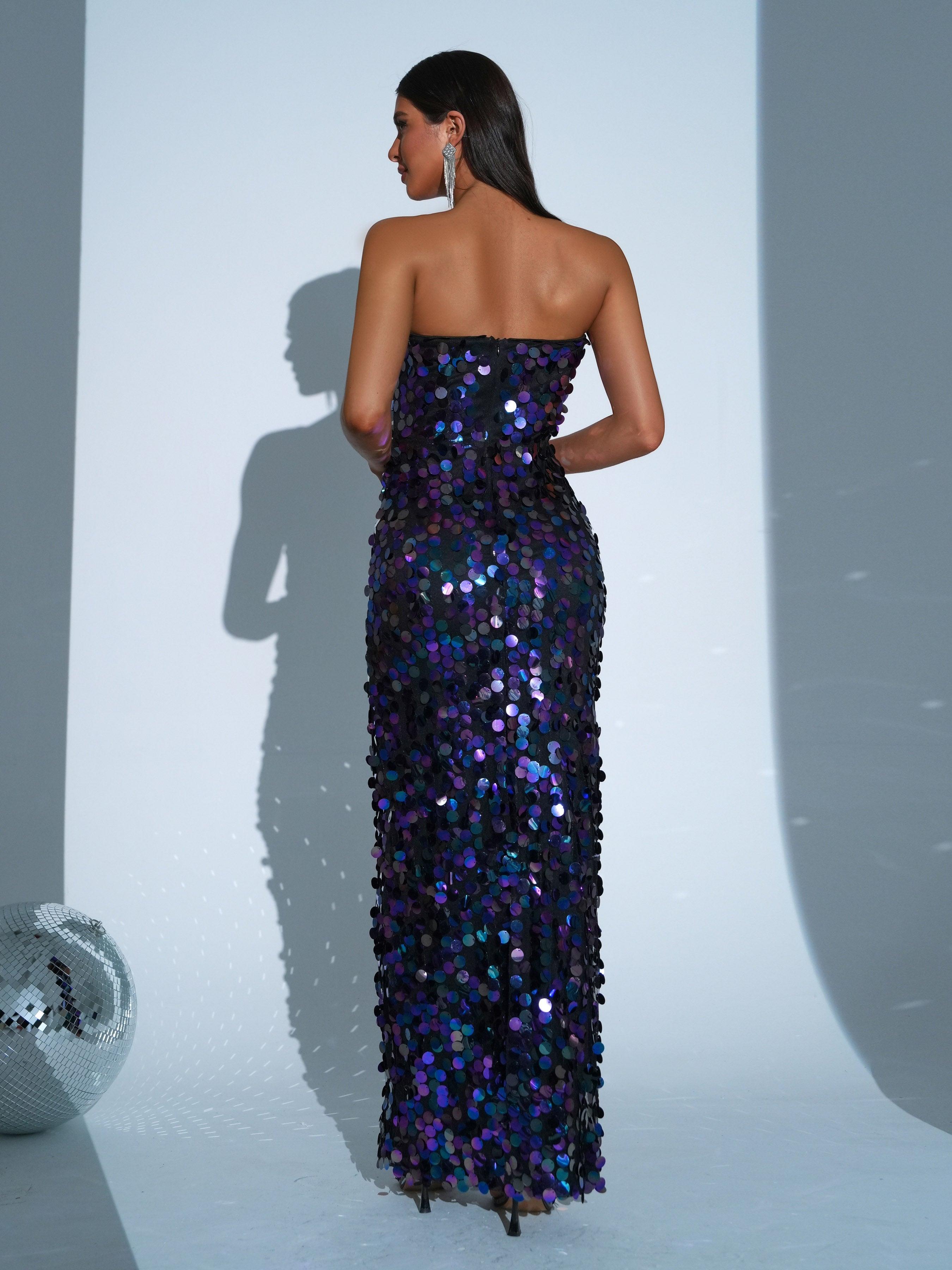 Tube Top Sequin Blue Maxi Dress