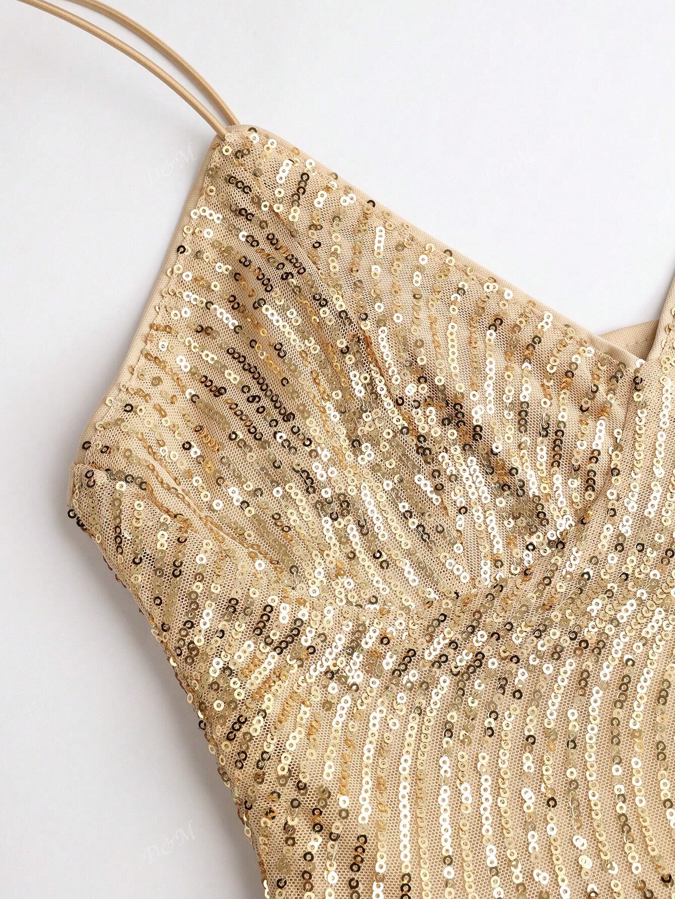 Sleeveless Sequin V-neck Dress
