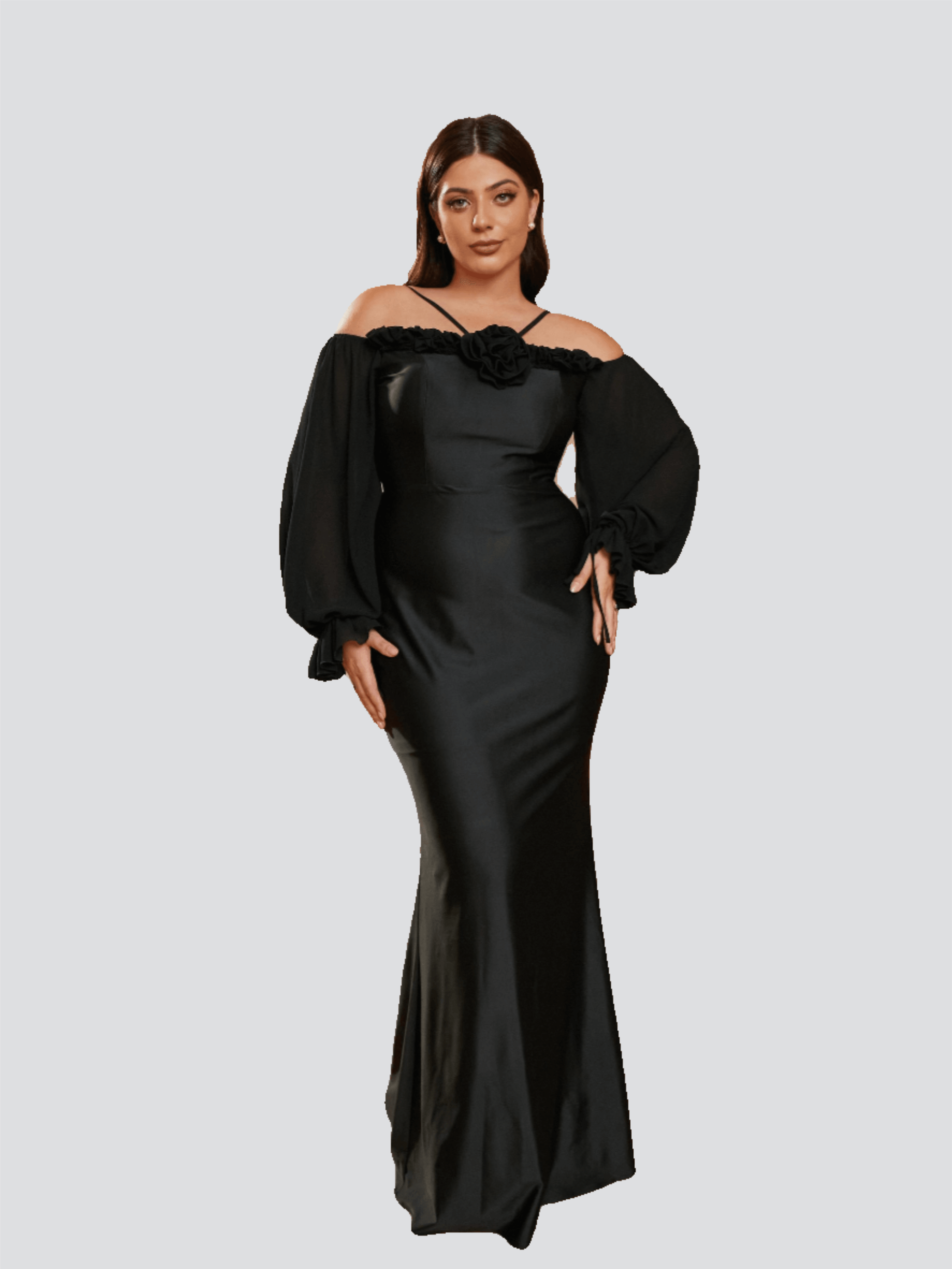 Plus Size Halter Appliqued Panel Black Prom Dress