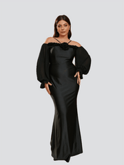 Plus Size Halter Appliqued Panel Black Prom Dress