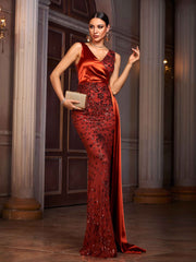 Elegant Drape Satin and Sequin Embellished Mermaid Evening Gown