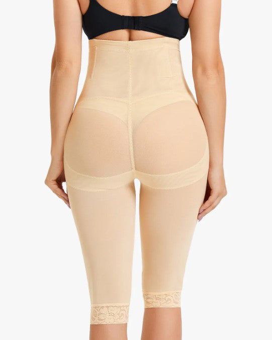 High Waist Lace Trim Sheer Mesh Shaper Pants