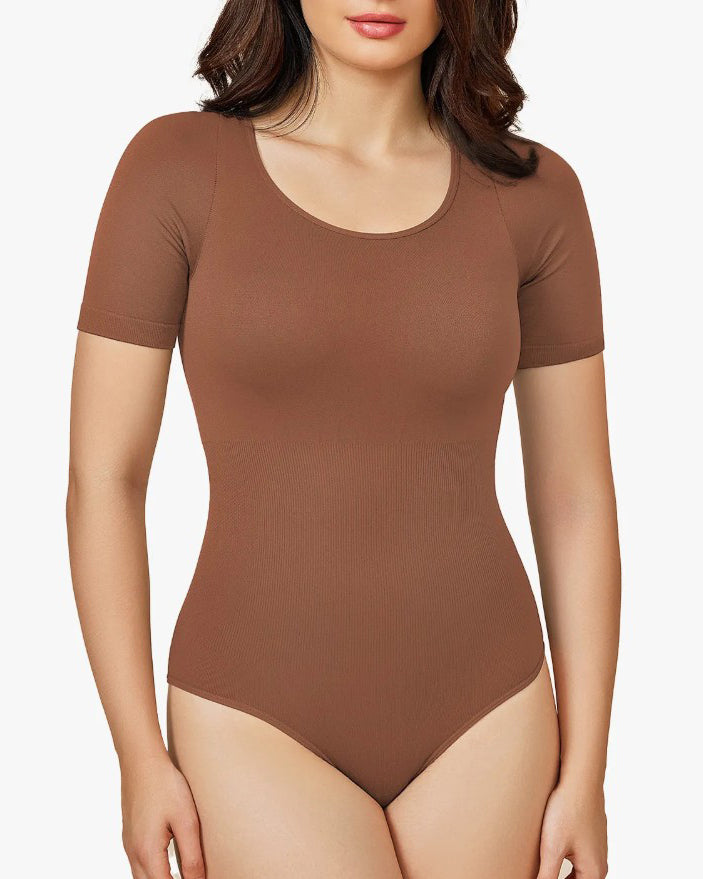 Round Neck Short Sleeve Slimming Shaping Thong Bodysuit