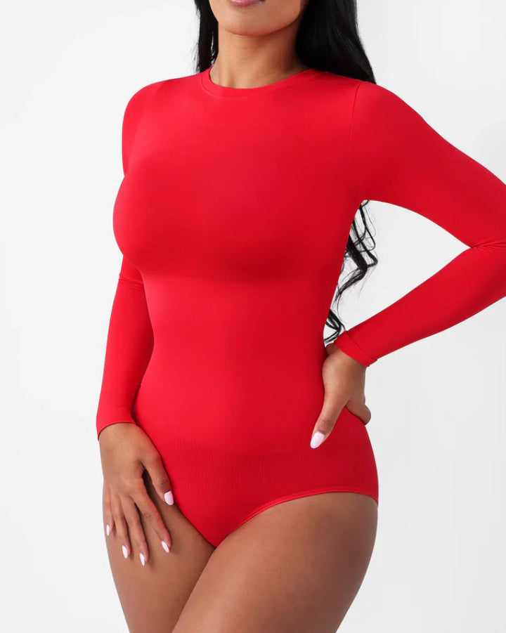 Seamless Comfort Round Neck Long-Sleeved Thong Shaper Bodysuit