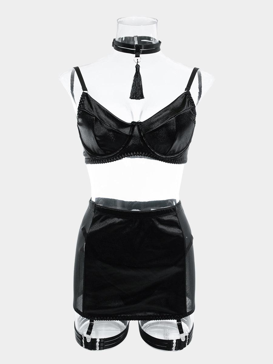 Satin Tassel Sexy Lingerie 4 Piece Set