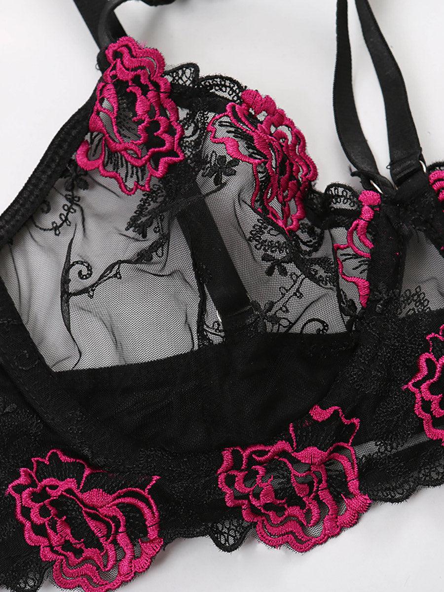 Embroidery Floral Sexy Bra Set