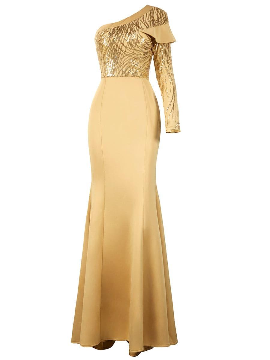 Formal One Shoulder Knit Apricot Dress