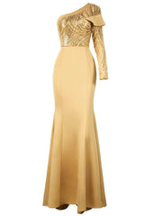 Formal One Shoulder Knit Apricot Dress