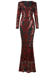 Damask Red Sequin Mermaid Hem Prom Dress