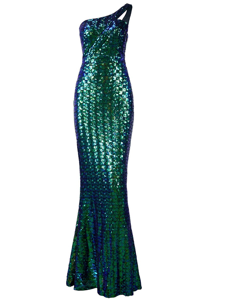 One Shoulder Sequin Prom Dress