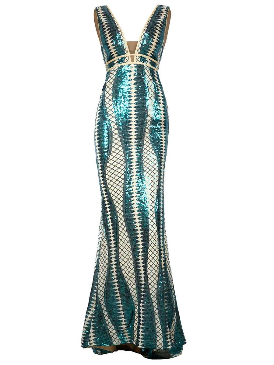 Plunge Mermaid Evening Dress