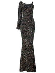 One Shoulder Black Mermaid Sequin Dress