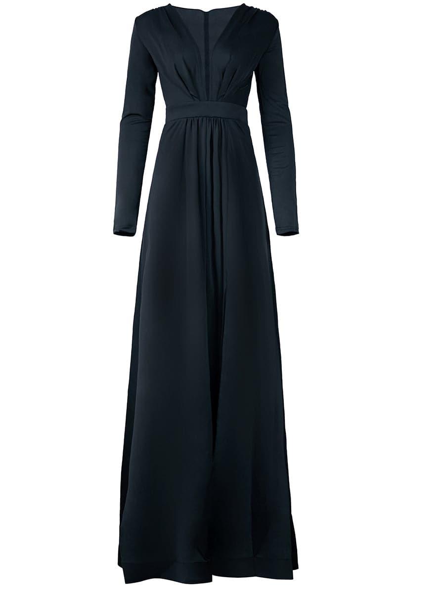 V-neck Long Sleeve Split Maxi Dress