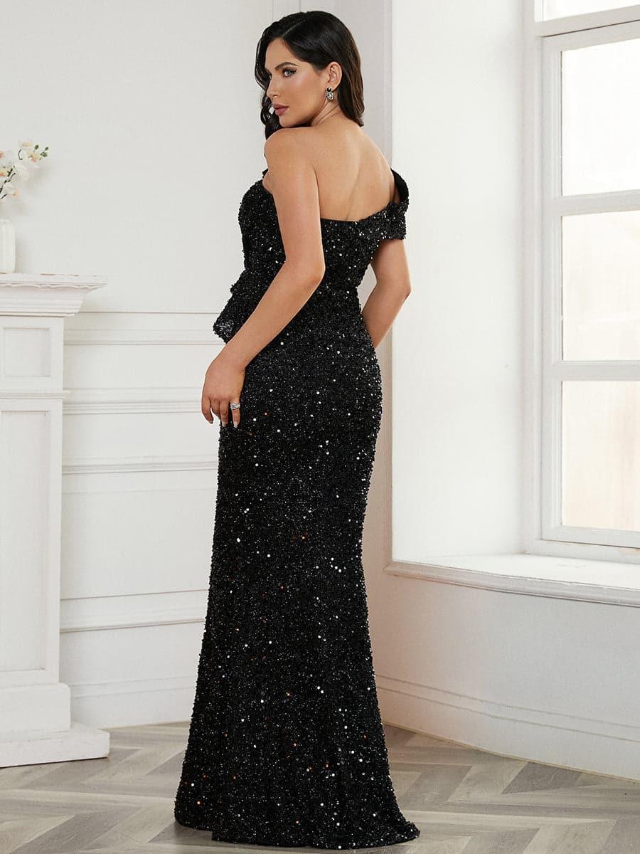 Ruffled Sequin One Shoulder Mermaid Dress