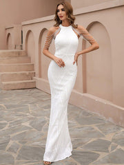 Cold Shoulder Beads Chain Cocktail Dress