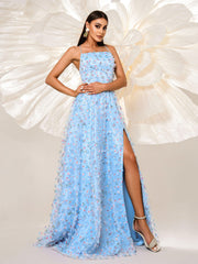 Open Back Floral Decor Elegant Prom Dress
